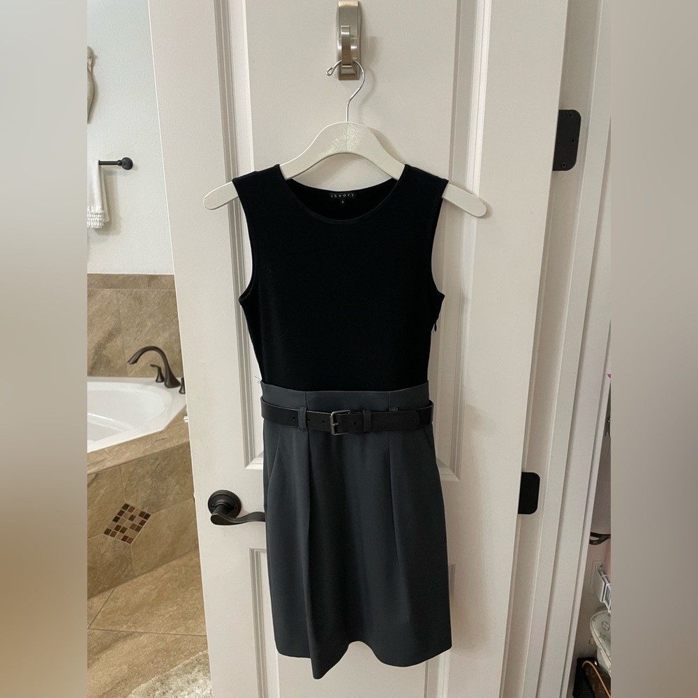 Theory designer dress with black belt.